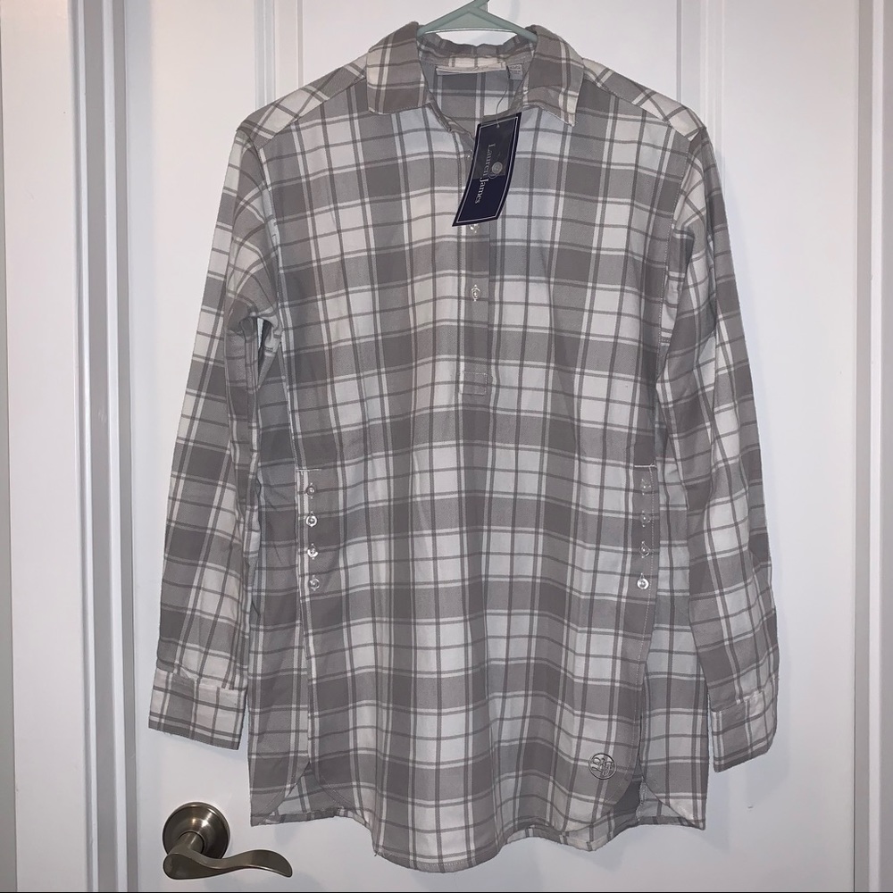 Women’s XS/S Lauren James Carter Plaid Popover Boyfriend Tunic in Shadow NWT